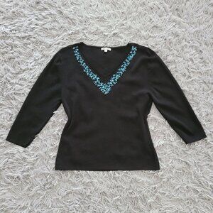 Turquoise Beaded Embroidered Sweater
